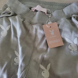 Playboy x Missguided Light Grey Repeat Print Slim Jogger US size 8 womens NWT